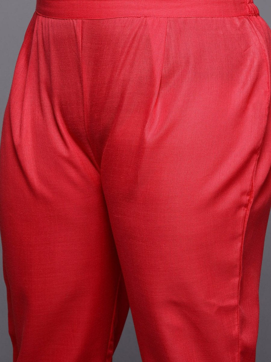 Women Pink Floral Embroidered Kurta with Trousers & Dupatta - Inddus.com