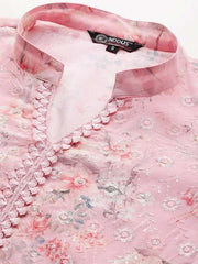 Women Pink Floral Embroidered Regular Chikankari Kurta with Trousers - Inddus.com