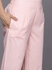 Women Pink Floral Embroidered Regular Chikankari Kurta with Trousers - Inddus.com