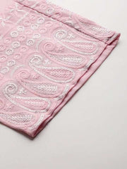 Women Pink Floral Embroidered Regular Chikankari Kurta with Trousers - Inddus.com