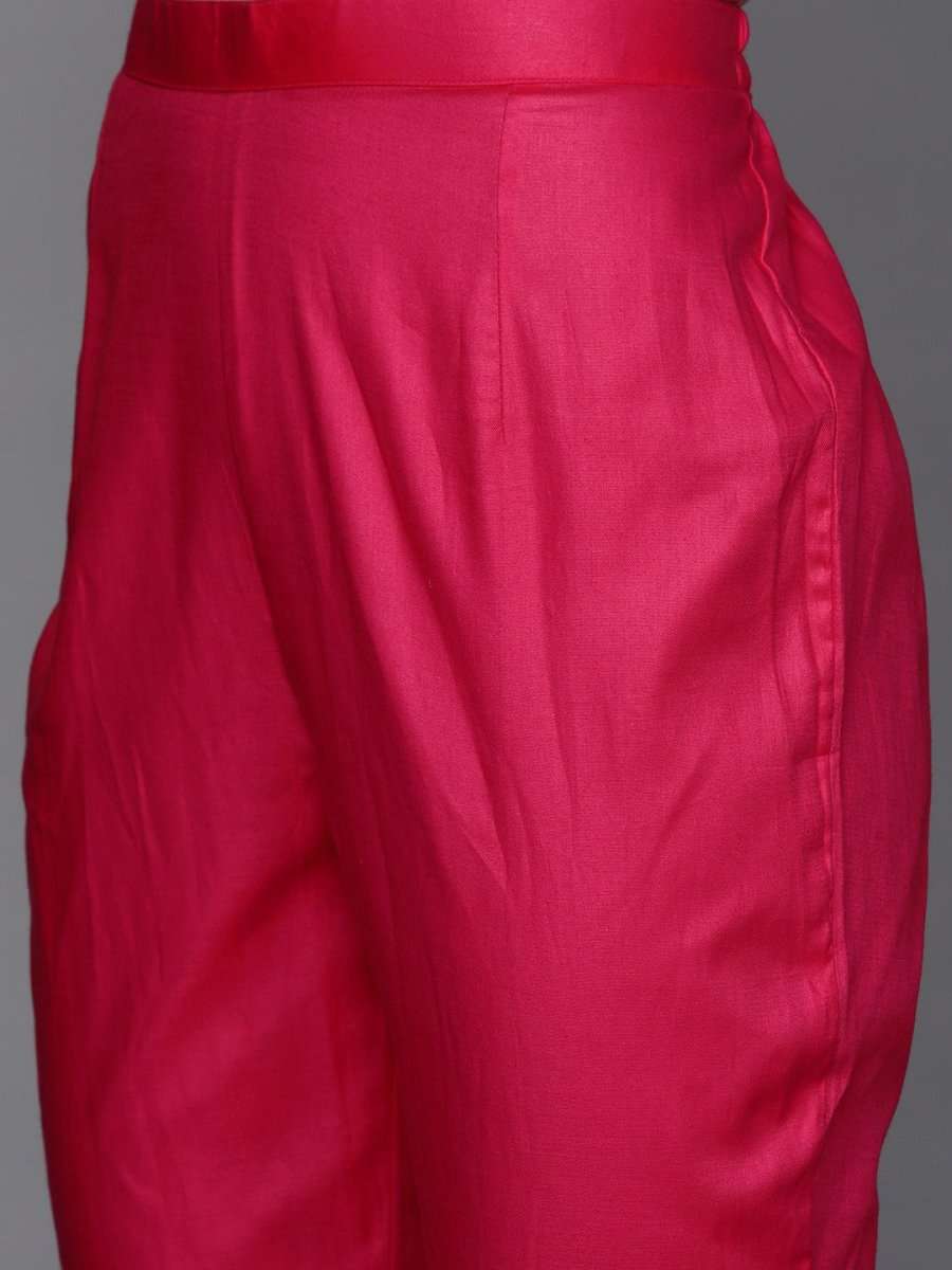 Women Pink Floral Kurta with Trousers & With Dupatta - Inddus.com