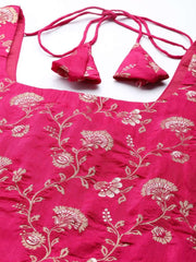 Women Pink Floral Kurta with Trousers & With Dupatta - Inddus.com