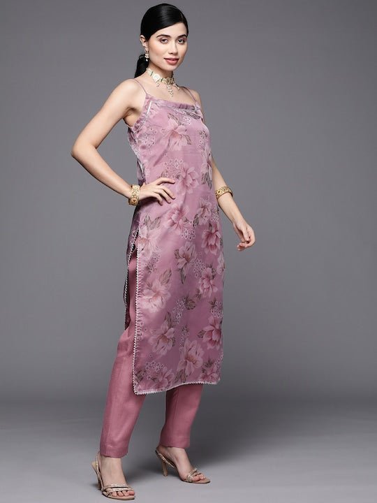 Women Pink Floral Printed Kurta with Trousers & With Dupatta - Inddus.com