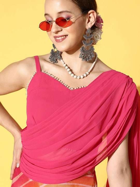 Women Pink & Orange Printed Top & Skirt - Inddus.com