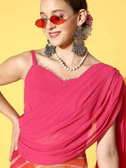 Women Pink & Orange Printed Top & Skirt - Inddus.com