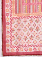 Women Pink Printed Gotta Patti Chanderi Cotton Kurta with Trousers & With Dupatta - Inddus.com