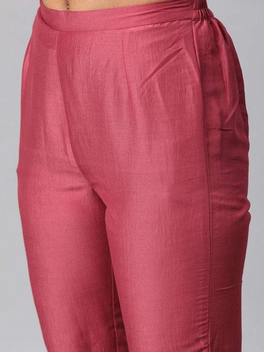 Women Pink Solid Gotta Patti Kurta with Trousers & Dupatta - Inddus.com