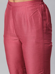 Women Pink Solid Gotta Patti Kurta with Trousers & Dupatta - Inddus.com