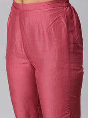 Women Pink Solid Gotta Patti Kurta with Trousers & Dupatta - Inddus.com