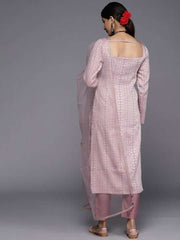 Women Pink Tribal Embroidered Thread Work Kurta with Trousers & With Dupatta - Inddus.com