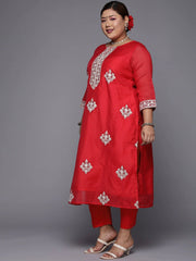 Women Pink & White Ethnic Motifs Embroidered Kurta with Trousers & Dupatta - Inddus.com