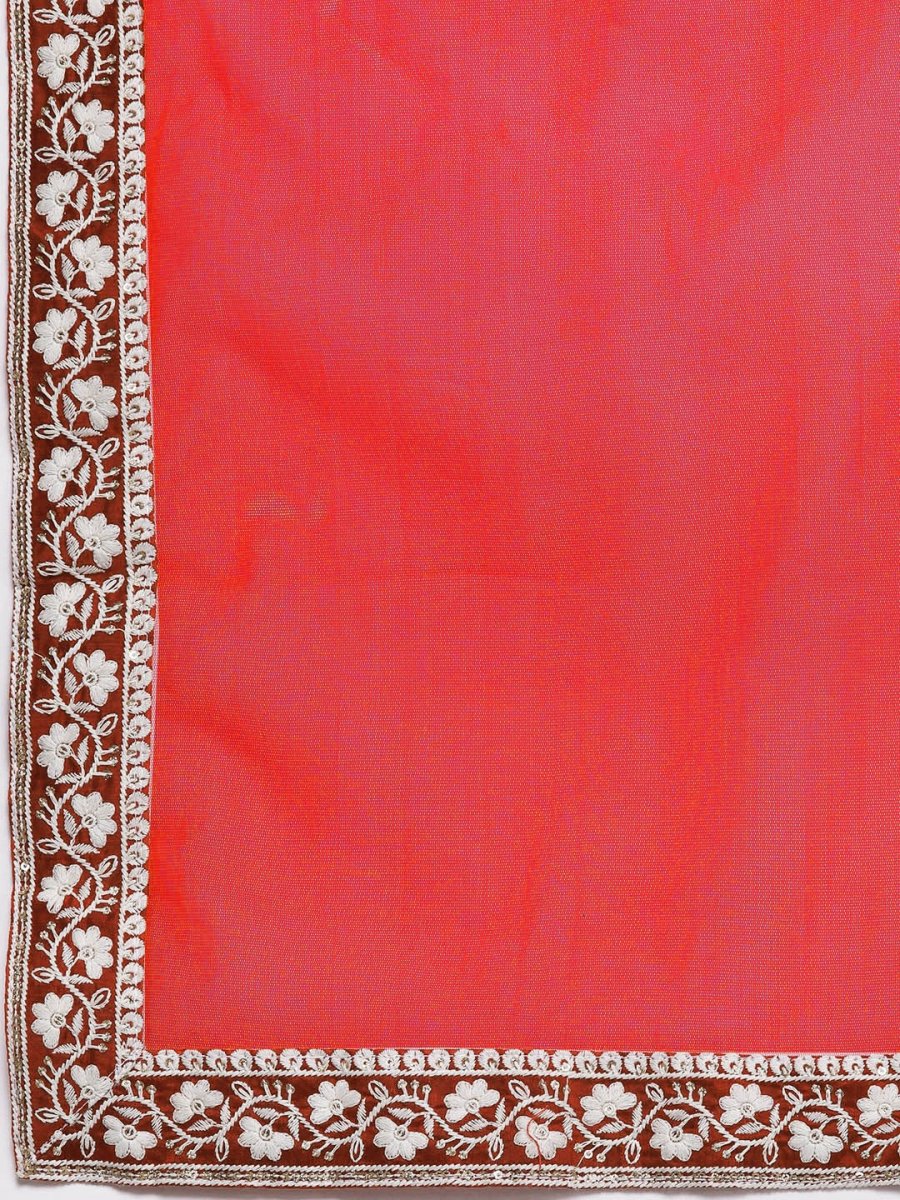 Women Pink & White Ethnic Motifs Embroidered Kurta with Trousers & Dupatta - Inddus.com