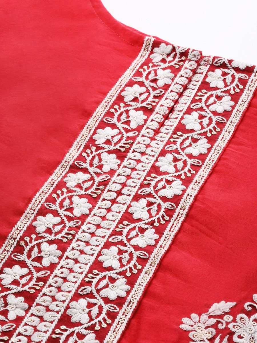 Women Pink & White Ethnic Motifs Embroidered Kurta with Trousers & Dupatta - Inddus.com