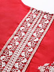 Women Pink & White Ethnic Motifs Embroidered Kurta with Trousers & Dupatta - Inddus.com