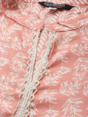 Women Pink & White Striped Gotta Patti Kaftan Kurta - Inddus.com