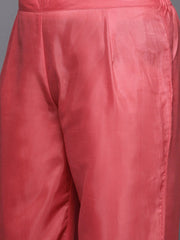 Women Plus Size Coral Pink Floral Sequinned Kurta with Palazzos & Dupatta - Inddus.com