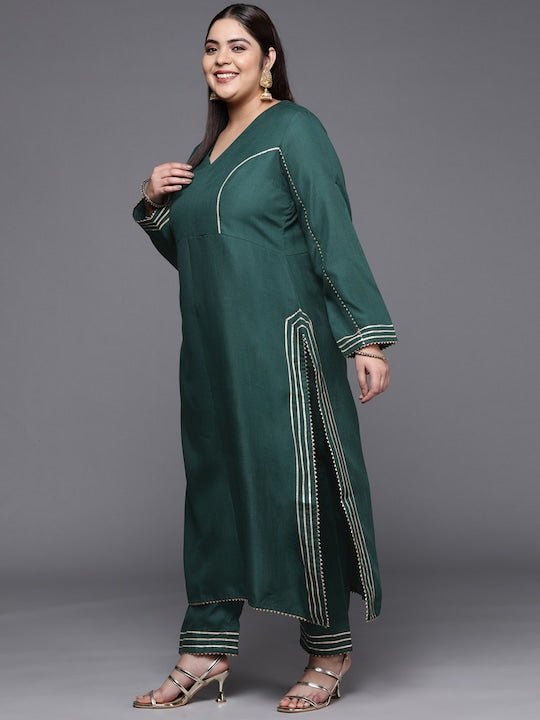 Women Plus Size Gotta Patti Kurta with Trousers & Dupatta - Inddus.com