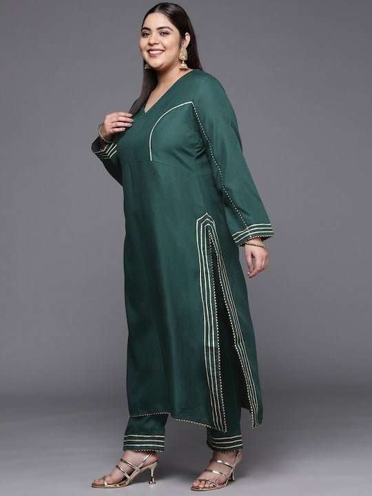 Women Plus Size Gotta Patti Kurta with Trousers & Dupatta - Inddus.com