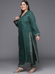 Women Plus Size Gotta Patti Kurta with Trousers & Dupatta - Inddus.com