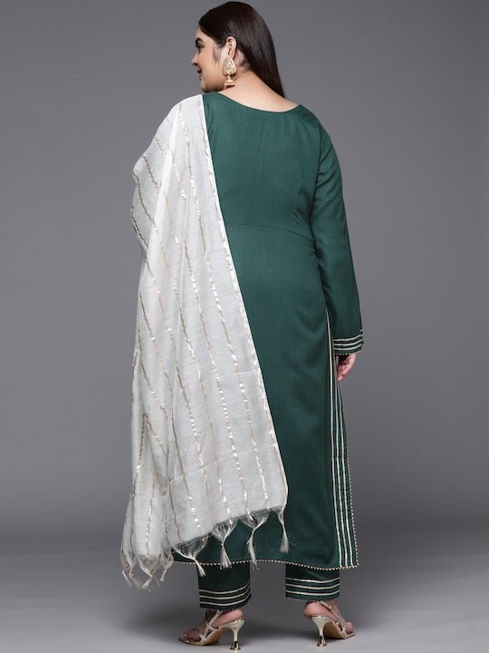 Women Plus Size Gotta Patti Kurta with Trousers & Dupatta - Inddus.com