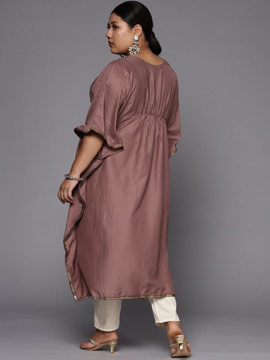 Women Plus Size Mauve Extended Sleeves Gotta Patti Kaftan Kurta - Inddus.com