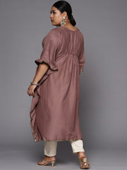 Women Plus Size Mauve Extended Sleeves Gotta Patti Kaftan Kurta - Inddus.com