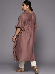 Women Plus Size Mauve Extended Sleeves Gotta Patti Kaftan Kurta - Inddus.com