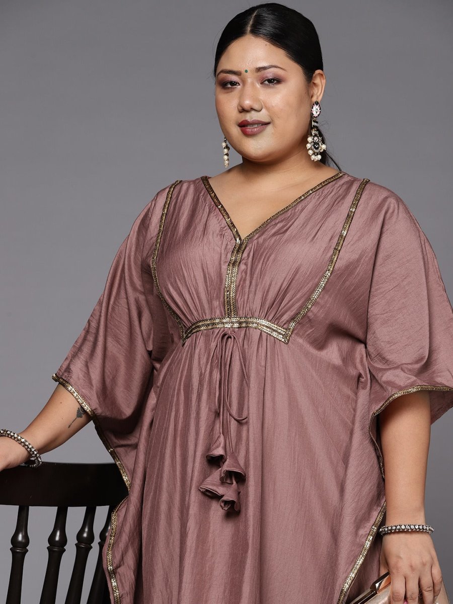 Women Plus Size Mauve Extended Sleeves Gotta Patti Kaftan Kurta - Inddus.com