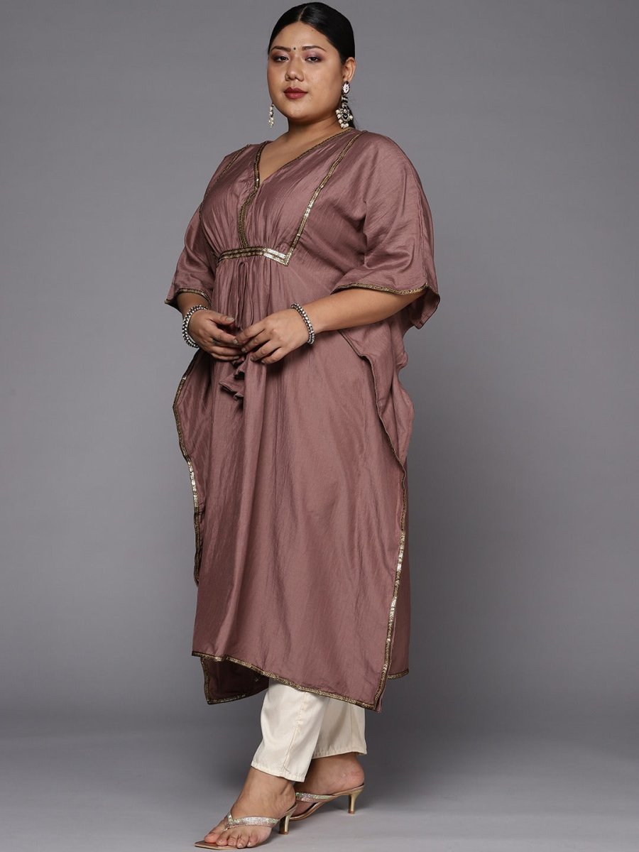 Women Plus Size Mauve Extended Sleeves Gotta Patti Kaftan Kurta - Inddus.com