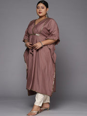 Women Plus Size Mauve Extended Sleeves Gotta Patti Kaftan Kurta - Inddus.com