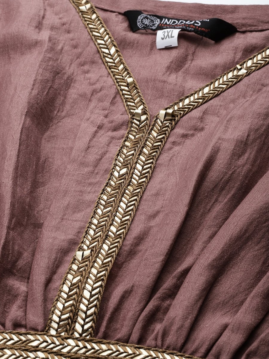 Women Plus Size Mauve Extended Sleeves Gotta Patti Kaftan Kurta - Inddus.com