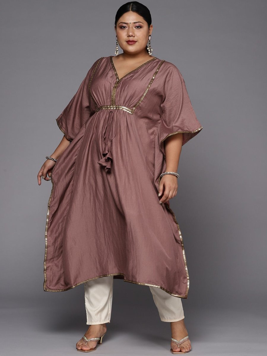 Women Plus Size Mauve Extended Sleeves Gotta Patti Kaftan Kurta - Inddus.com