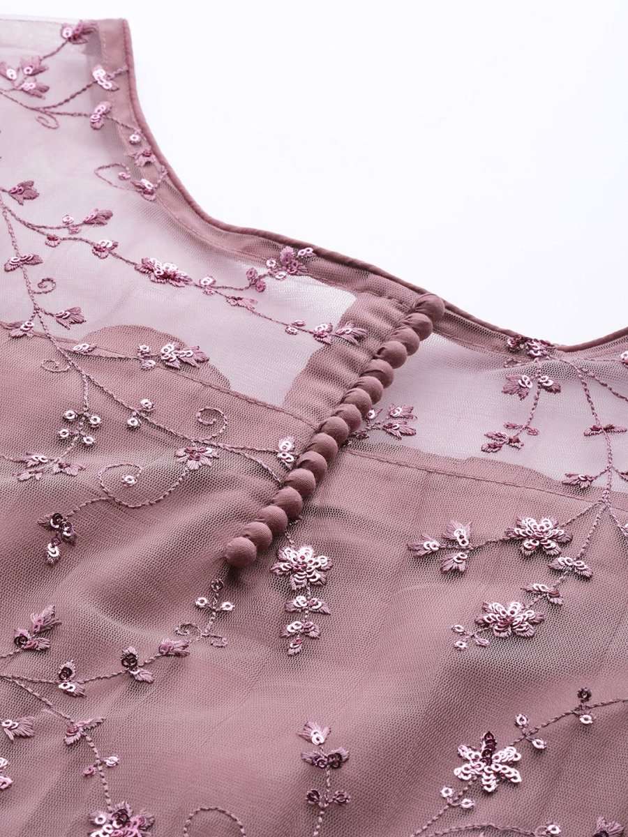Women Plus Size Mauve Floral Sequinned Kurta with Palazzos & Dupatta - Inddus.com