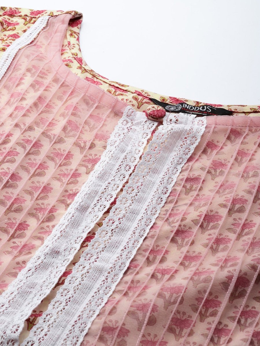 Women Plus Size Pink & Cream-Coloured Ethnic Motifs Printed Kurta - Inddus.com