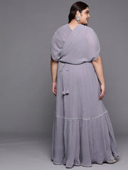 Women Plus Size Solid Pleated Belted Maxi Dress - Inddus.com