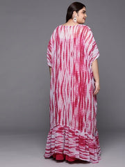 Women Plus Size Solid Shoulder Straps Maxi Dress with Tie & Dye Jacket & Belt - Inddus.com