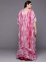 Women Plus Size Solid Shoulder Straps Maxi Dress with Tie & Dye Jacket & Belt - Inddus.com