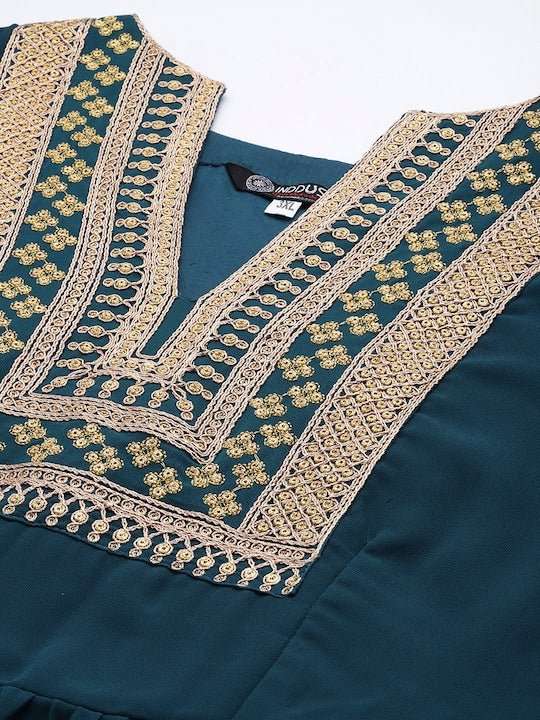Women Plus Size Yoke Design Embroidered Ethnic Maxi Gown - Inddus.com