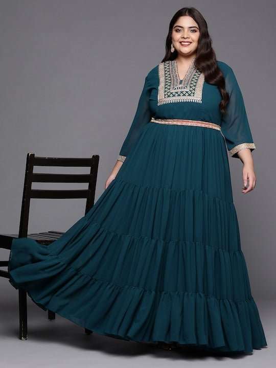 Women Plus Size Yoke Design Embroidered Ethnic Maxi Gown Women Plus Size Yoke Design Embroidered Ethnic Maxi Gown