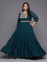 Women Plus Size Yoke Design Embroidered Ethnic Maxi Gown - Inddus.com