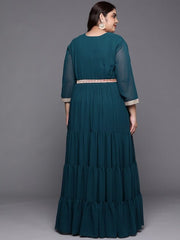 Women Plus Size Yoke Design Embroidered Ethnic Maxi Gown - Inddus.com