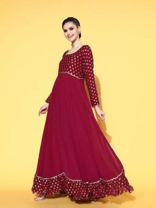 Women Pretty Pink Georgette Elevated Gown - Inddus.com