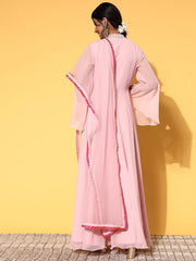 Women Pretty Pink Georgette Fluid Tie-Up Kurta - Inddus.com