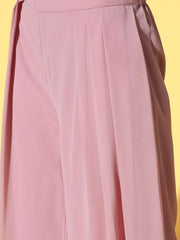 Women Pretty Pink Printed Top With Solid Palazzos - Inddus.com