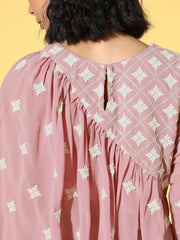 Women Pretty Pink Printed Top With Solid Palazzos - Inddus.com