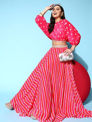 Women Printed Ruffles & Flounces Top With Skirt - Inddus.com