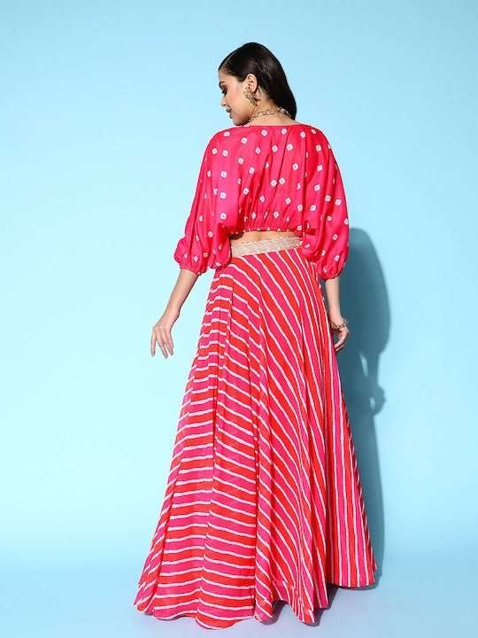 Women Printed Ruffles & Flounces Top With Skirt - Inddus.com