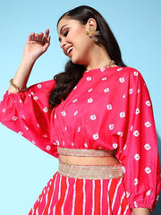 Women Printed Ruffles & Flounces Top With Skirt - Inddus.com