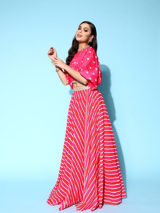 Women Printed Ruffles & Flounces Top With Skirt - Inddus.com