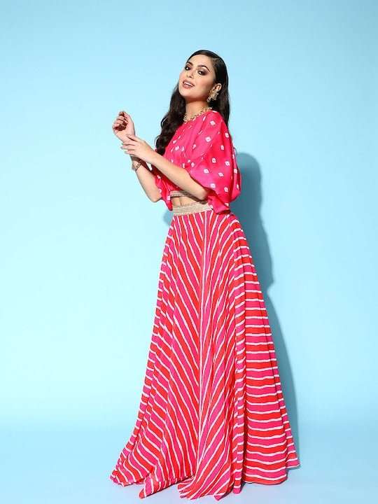 Women Printed Ruffles & Flounces Top With Skirt - Inddus.com